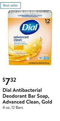 Walmart Dial antibacterial deodorant bar soap, advanced clean, gold offer
