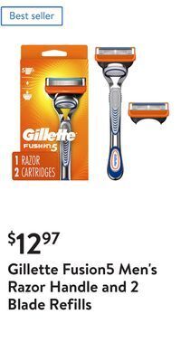 Walmart Gillette fusion5 men's razor handle and 2 blade refills offer