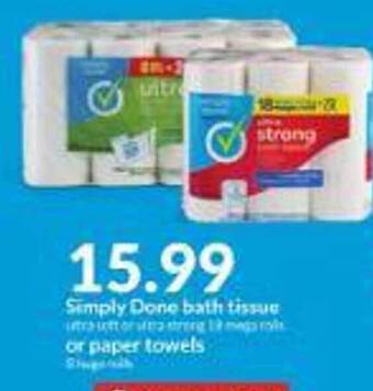 Hy-Vee Simply done bath tissue or paper towels offer