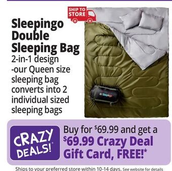 Ocean State Job Lot Sleepingo lightweight double sleeping bag offer