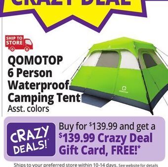 Ocean State Job Lot Qomotop 6-person waterproof camping tent offer