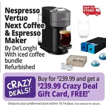 Ocean State Job Lot Nespresso vertuo next coffee and espresso maker by de'longhi with iced coffee bundle (certified refurbished) offer