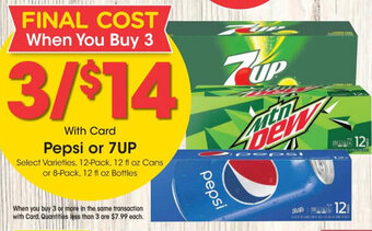 Kroger Pepsi or 7Up 12 fl., 12 Pack Cans offer
