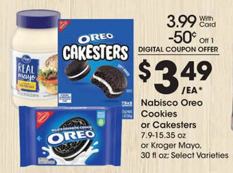 Kroger Nabisco Oreo Cookies or Cakesters offer