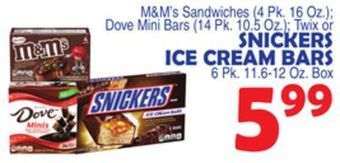 Bravo Supermarkets Snickers ice cream bars 6 pk. 11.6-12 oz. box offer