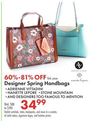 Boscov's Designer spring handbags offer