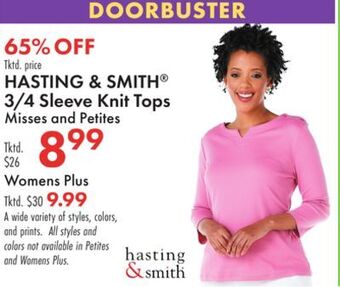 Boscov's Hasting & smith® 3/4 sleeve knit tops offer