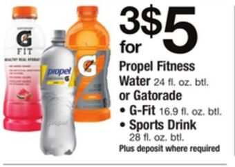 ACME Propel fitness water 24 fl. oz. btl. or gatorade, g-fit 16.9 fl. oz. btl., sports drink 28 fl. oz. btl. offer