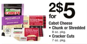 ACME Cabot cheese chunk or shredded 8 oz. pkg., cracker cuts 7 oz. pkg. offer