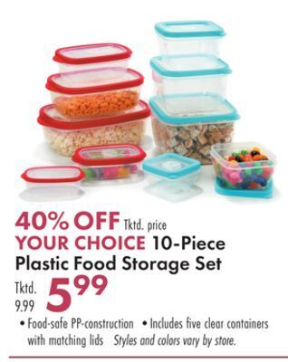 Boscov's 10-piece plastic food storage set offer