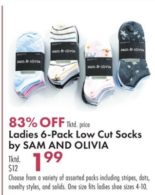 Boscov's Ladies 6-pack low cut socks by sam and olivia offer