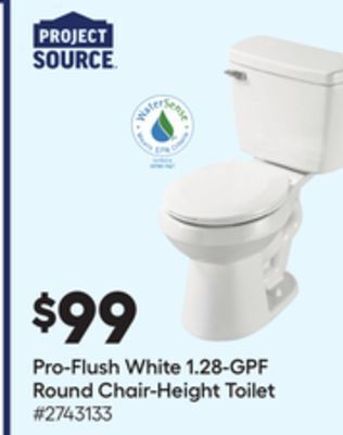 Lowe's Pro-flush white 1.28-gpf round chair-height toilet offer