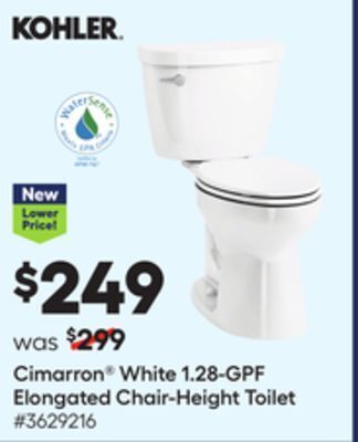Lowe's Cimarron® white 1.28-gpf elongated chair-height toilet offer