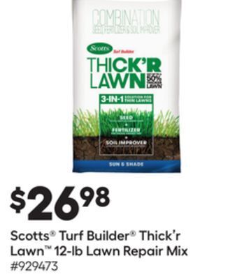 Lowe's Scotts® turf builder® thick'r lawn™ 12-lb lawn repair mix offer