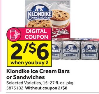 Stop&Shop Klondike ice cream bars or sandwiches offer