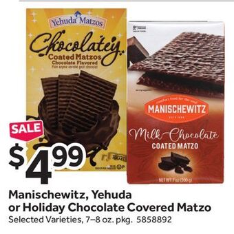 Stop&Shop Manischewitz, yehuda or holiday chocolate covered matzo offer