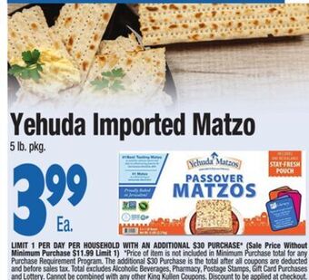 King Kullen Yehuda imported matzo offer