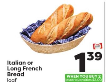 Weis Markets Italian or long french bread offer