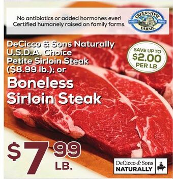 DeCicco & Sons Boneless sirloin steak offer