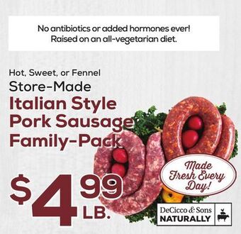 DeCicco & Sons Italian style pork sausage family-pack offer