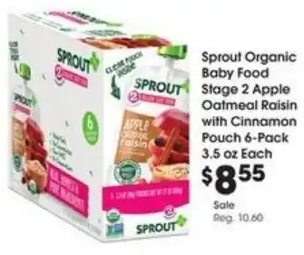 Kroger Sprout Organic Baby Food Stage 2 Apple Oatmeal Raisin With Cinnamon Pouch 6-Pack offer
