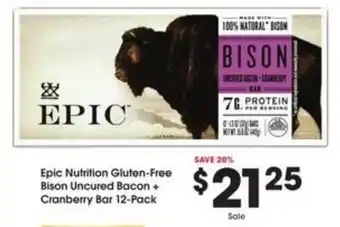Kroger Epic Nutrition Gluten-Free Bison Uncured Bacon + Cranberry Bar offer