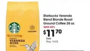 Kroger Starbucks Veranda Blend Blonde Roast Ground Coffee 28 oz offer