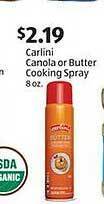 Aldi Carlini canola or butter cooking spray offer