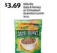 Aldi Millville oats & honey or cinnamon granola crunch offer