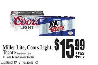 Baja Ranch Miller lite, coors light, tecate offer