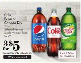 Pavilions Coke, pepsi or canada dry offer