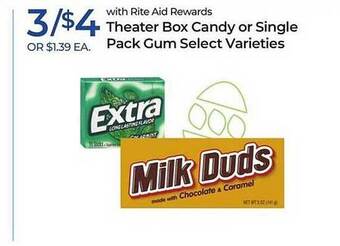 Rite Aid Theater box candy or single pack gum select varieties offer
