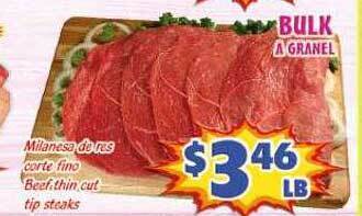 Savers Cost Plus Milanesa de res corte fino beef, thin cut tip steaks offer