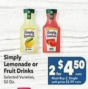 Vallarta Supermarkets Simply lemonade or fruit drinks offer