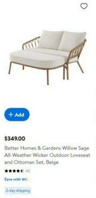Walmart Better Homes & Gardens Willow Sage All-Weather Wicker Outdoor Loveseat and Ottoman Set, Beige offer