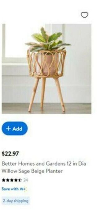 Walmart Better Homes & Gardens 12 in Dia Willow Sage Beige Planter offer