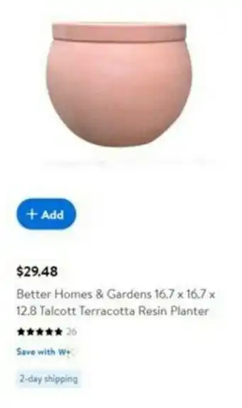 Walmart Better Home & Gardens 16.7 x 16.7 x 12.8 Talcott Terracotta Resin Planter offer