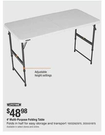 The Home Depot Lifetime 4' multi-purpose folding table offer