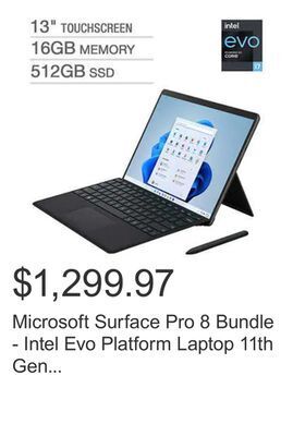 Costco Microsoft surface pro 8 bundle - intel evo platform laptop 11th gen intel core i7-1185g7 - 2880 x 1920 display - windows 11 - offer