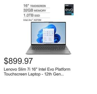 Costco Lenovo slim 7i 16" intel evo platform touchscreen laptop - 12th gen intel core i7-12700h - intel arc a370m graphics - 144hz - offer