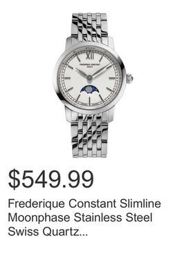 Costco Frederique constant slimline moonphase stainless steel swiss quartz ladies watch offer