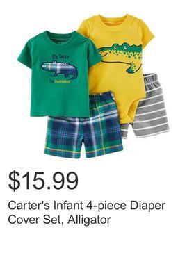 Costco Carter's infant 4-piece diaper cover set, alligator offer