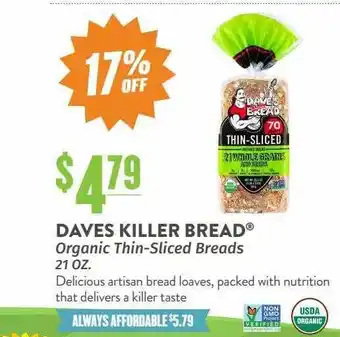 Natural Grocers Daves killer bread organic thin-sliced breads offer