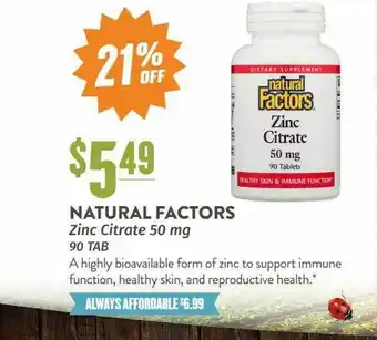 Natural Grocers Natural factors zinc citrate offer