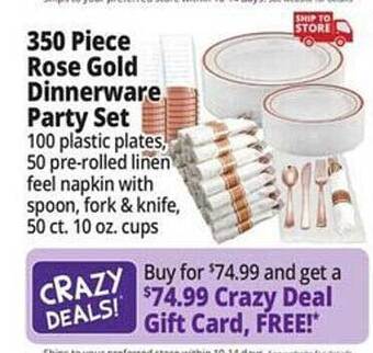 Ocean State Job Lot 350 piece rose gold dinnerware party set offer