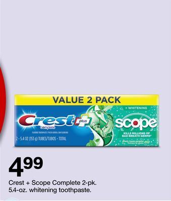 Target Crest + scope complete 2-pk. 5.4-oz. whitening toothpaste. offer