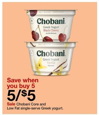 Target Chobani core and low fat single-serve greek yogurt offer