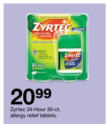 Target Zyrtec 24-hour 30-ct. allergy relief tablets offer
