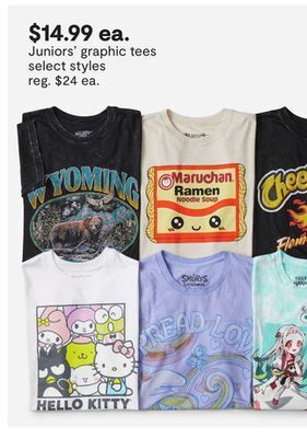 JC Penney Juniors' graphic tees offer