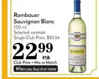 Pavilions Rombauer Sauvignon Blanc 750 Ml. offer